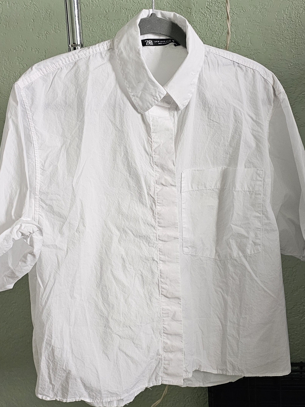 Zara Women White Short-Sleeve Classic Button-Down Shirt